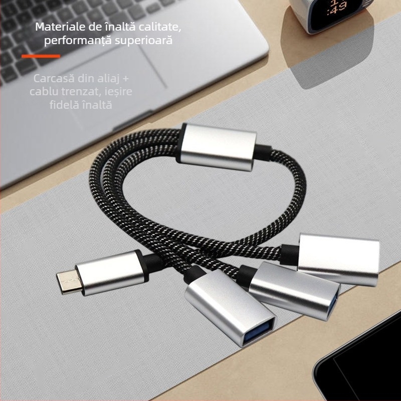Hub USB-C cu 3 porturi USB 2.0, viteză 480 Mbps, alimentat prin bus, cablu 30 cm — Model A-15