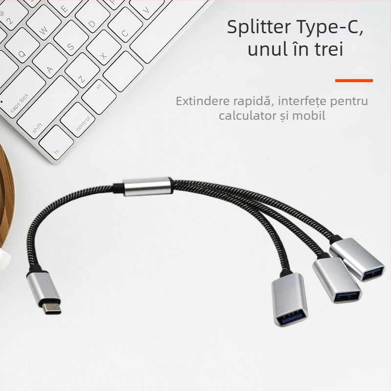 Hub USB-C cu 3 porturi USB 2.0, viteză 480 Mbps, alimentat prin bus, cablu 30 cm — Model A-15