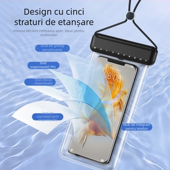 Geantă TPU impermeabilă pentru telefon cu ecran tactil, etanșă, pentru înot, scufundări și băi termale