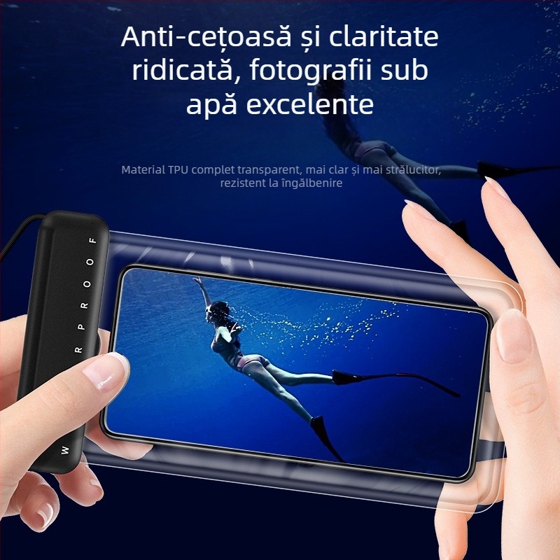Geantă TPU impermeabilă pentru telefon cu ecran tactil, etanșă, pentru înot, scufundări și băi termale