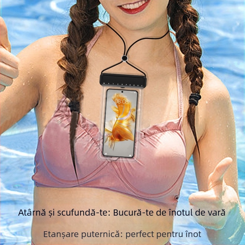 Geantă TPU impermeabilă pentru telefon cu ecran tactil, etanșă, pentru înot, scufundări și băi termale