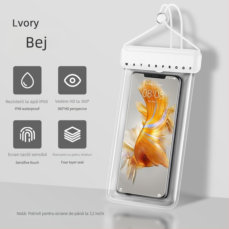 Geantă TPU impermeabilă pentru telefon cu ecran tactil, etanșă, pentru înot, scufundări și băi termale