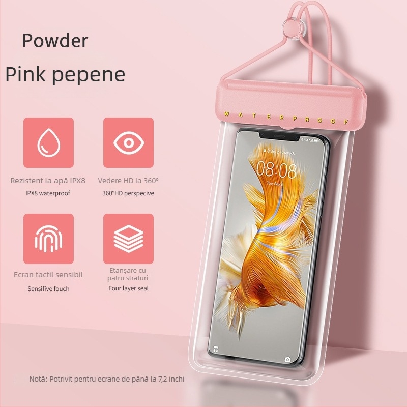 Geantă TPU impermeabilă pentru telefon cu ecran tactil, etanșă, pentru înot, scufundări și băi termale