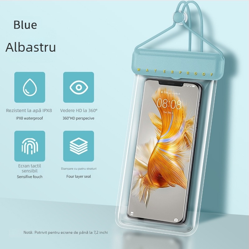 Geantă TPU impermeabilă pentru telefon cu ecran tactil, etanșă, pentru înot, scufundări și băi termale