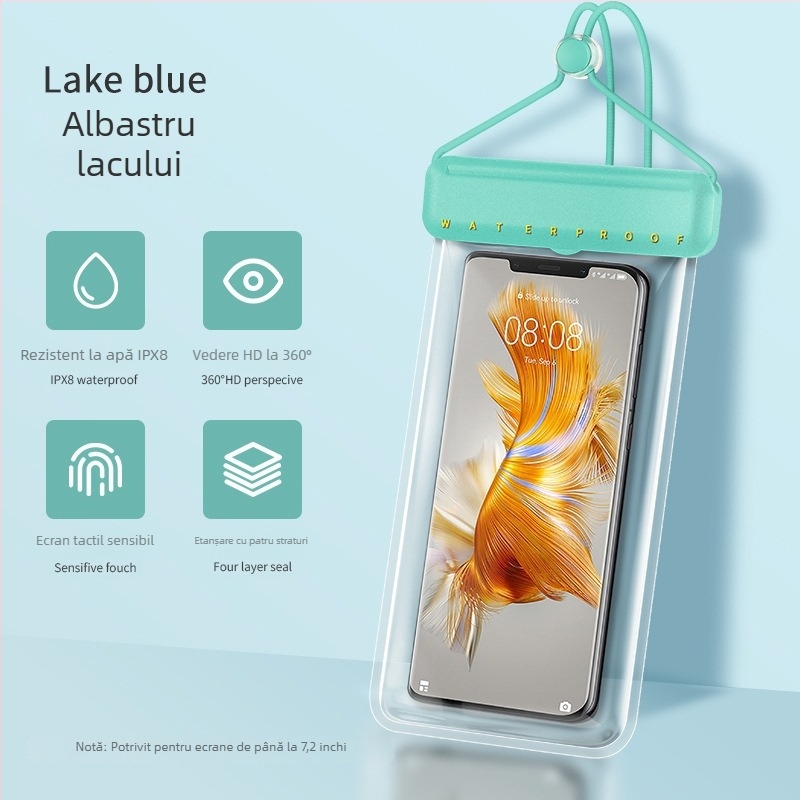 Geantă TPU impermeabilă pentru telefon cu ecran tactil, etanșă, pentru înot, scufundări și băi termale