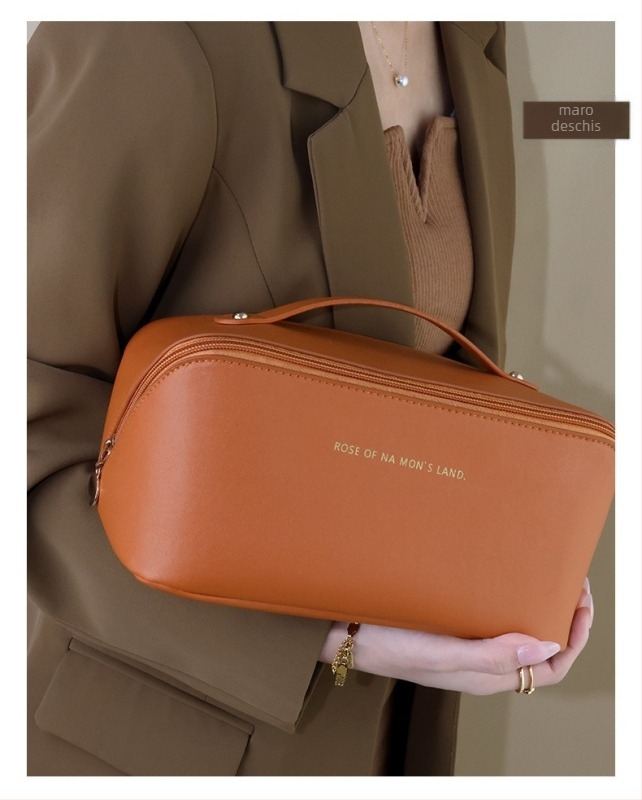 Geantă de machiaj din piele PU cu model geometric, închidere cu fermoar, unisex, geantă de depozitare pentru uz zilnic