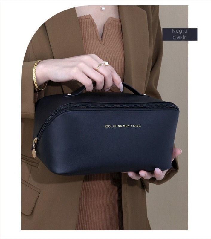 Geantă de machiaj din piele PU cu model geometric, închidere cu fermoar, unisex, geantă de depozitare pentru uz zilnic