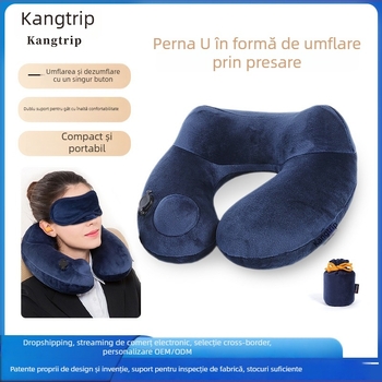 Wanjiayao pernă cervicală în formă de U, detașabilă și lavabilă, perfectă pentru călătorii, umplere cu gaz, material velur