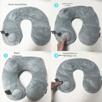 Wanjiayao pernă cervicală în formă de U, detașabilă și lavabilă, perfectă pentru călătorii, umplere cu gaz, material velur