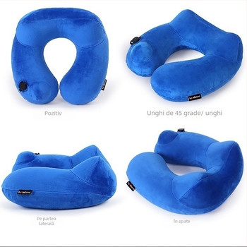 Wanjiayao pernă cervicală în formă de U, detașabilă și lavabilă, perfectă pentru călătorii, umplere cu gaz, material velur