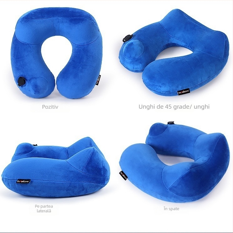 Wanjiayao pernă cervicală în formă de U, detașabilă și lavabilă, perfectă pentru călătorii, umplere cu gaz, material velur