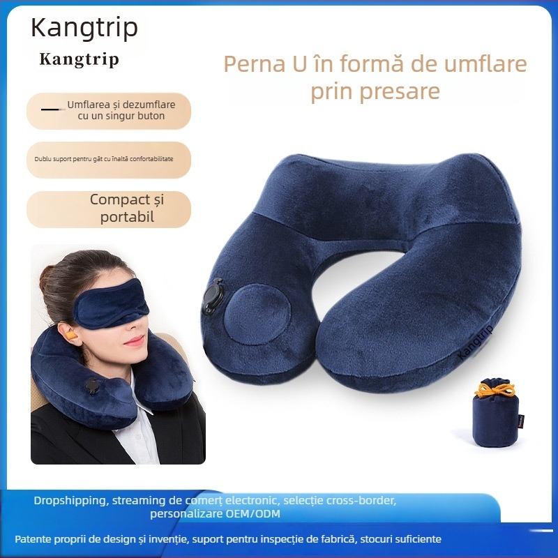 Wanjiayao pernă cervicală în formă de U, detașabilă și lavabilă, perfectă pentru călătorii, umplere cu gaz, material velur