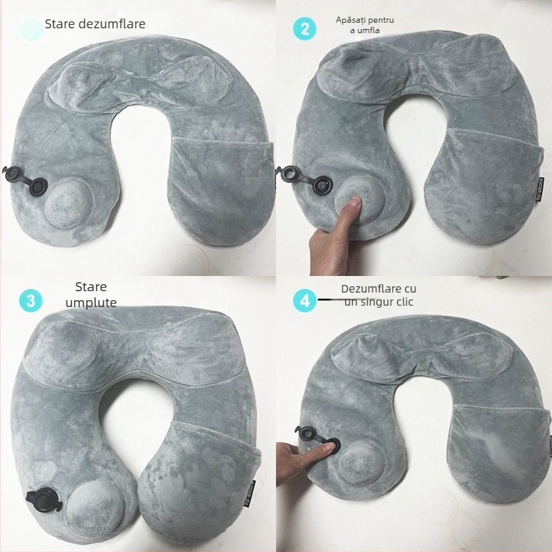 Wanjiayao pernă cervicală în formă de U, detașabilă și lavabilă, perfectă pentru călătorii, umplere cu gaz, material velur