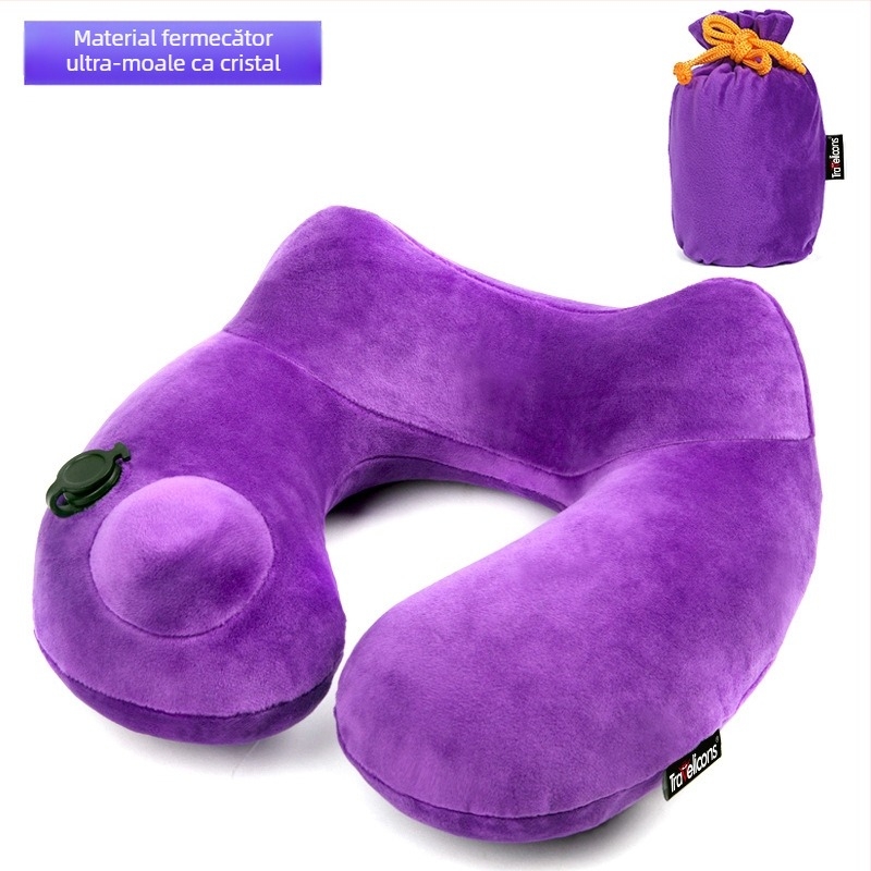 Wanjiayao pernă cervicală în formă de U, detașabilă și lavabilă, perfectă pentru călătorii, umplere cu gaz, material velur