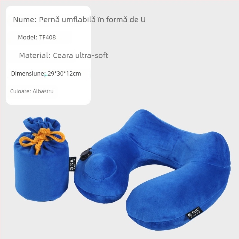 Wanjiayao pernă cervicală în formă de U, detașabilă și lavabilă, perfectă pentru călătorii, umplere cu gaz, material velur