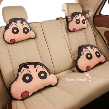 Set de perne pentru cap și lombară pentru mașină cu pernă de gât – stil desen animat, universal pentru toate anotimpurile, exterior pluș artificial, umplutură fibră sintetică
