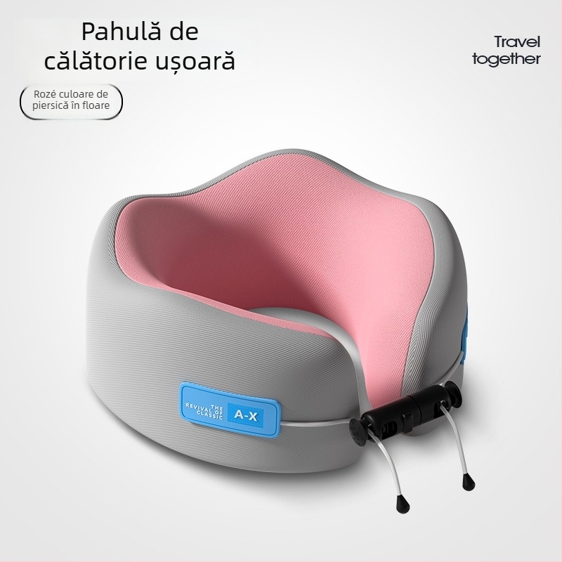 Pernă de călătorie în formă U, cu spumă cu memorie, revenire lentă, nucleu din fibre de poliester