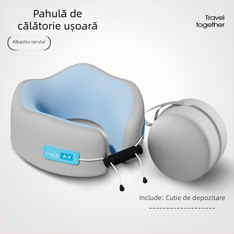 Pernă de călătorie în formă U, cu spumă cu memorie, revenire lentă, nucleu din fibre de poliester