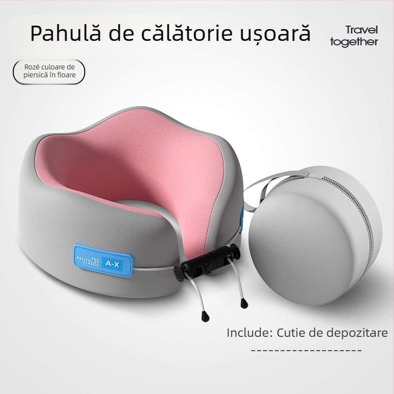 Pernă de călătorie în formă U, cu spumă cu memorie, revenire lentă, nucleu din fibre de poliester