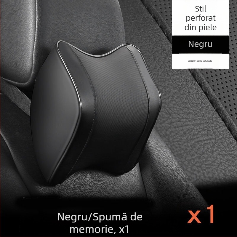 Perne pentru cap și suport lombar auto cu memory foam — Piele artificială, Pentru toate sezoanele, Compatibil cu toate marcile de mașini, Stil simplu