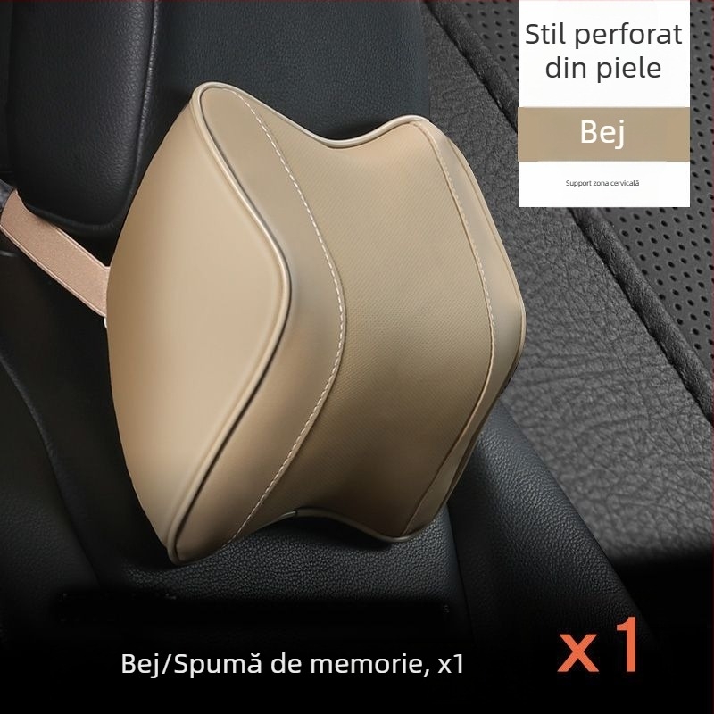 Perne pentru cap și suport lombar auto cu memory foam — Piele artificială, Pentru toate sezoanele, Compatibil cu toate marcile de mașini, Stil simplu