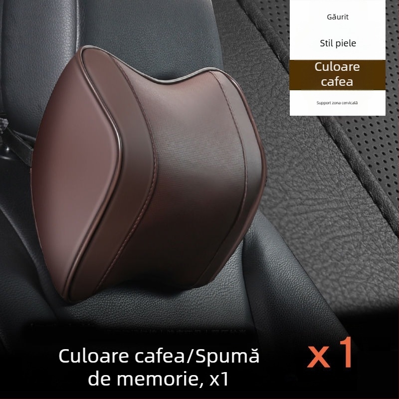 Perne pentru cap și suport lombar auto cu memory foam — Piele artificială, Pentru toate sezoanele, Compatibil cu toate marcile de mașini, Stil simplu