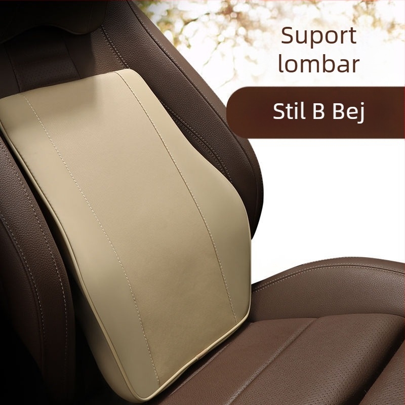 Perne pentru cap și suport lombar auto cu memory foam — Piele artificială, Pentru toate sezoanele, Compatibil cu toate marcile de mașini, Stil simplu