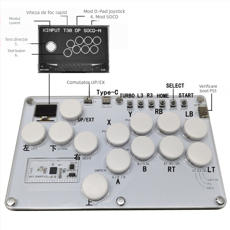 Tastatură arcade de luptă SKY2040 – interfață USB, construcție din acrilic, suport SOCD