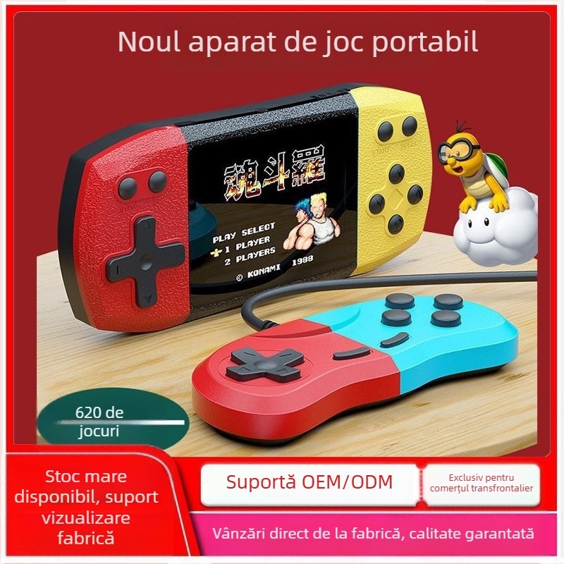 Consolă portabilă retro pentru doi jucători — RPG, interfață USB, ieșire AV, conectare prin cablu, stil nostalgic