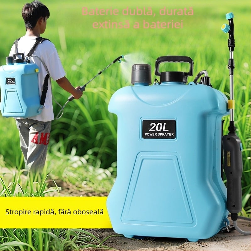 Sprayer purtat pe umăr, 20 L, HDPE, reîncărcabil, pentru pesticide, dezinfectare și atomizare
