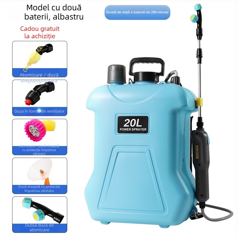 Sprayer purtat pe umăr, 20 L, HDPE, reîncărcabil, pentru pesticide, dezinfectare și atomizare