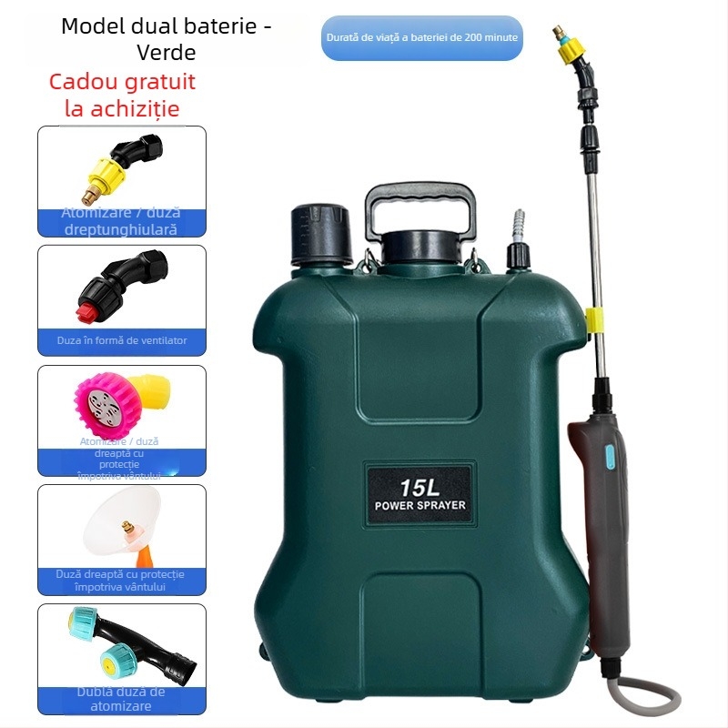 Sprayer purtat pe umăr, 20 L, HDPE, reîncărcabil, pentru pesticide, dezinfectare și atomizare