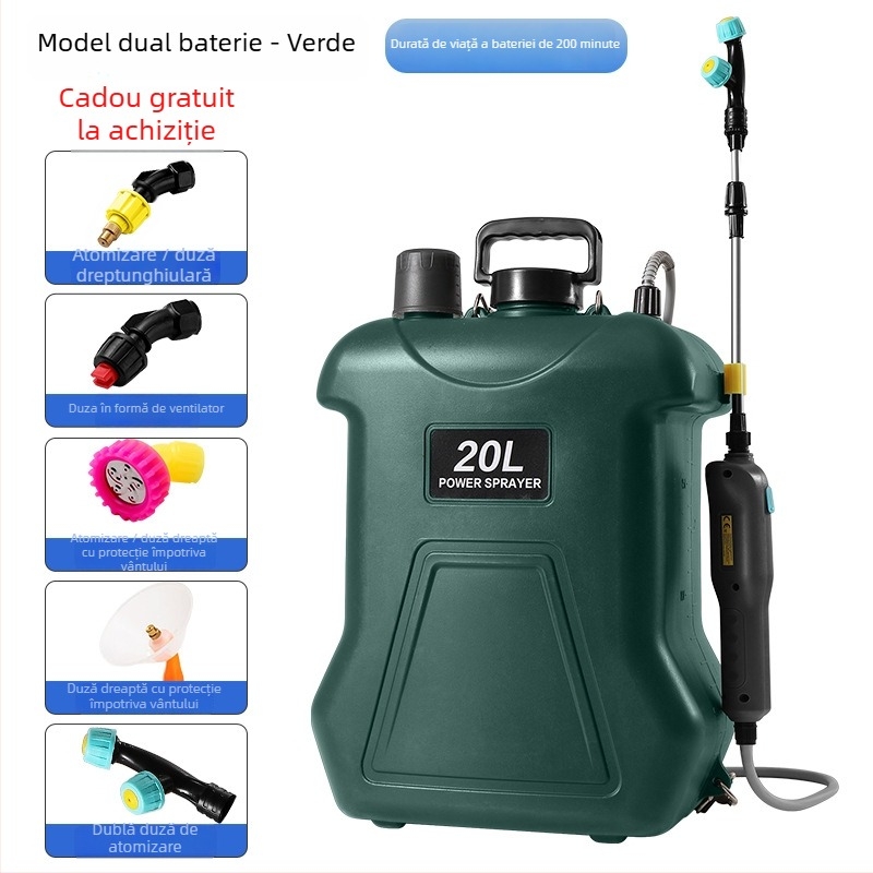 Sprayer purtat pe umăr, 20 L, HDPE, reîncărcabil, pentru pesticide, dezinfectare și atomizare