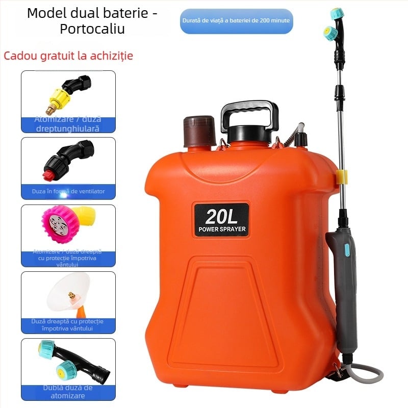 Sprayer purtat pe umăr, 20 L, HDPE, reîncărcabil, pentru pesticide, dezinfectare și atomizare