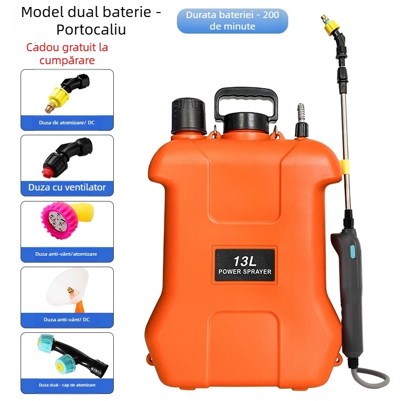 Sprayer purtat pe umăr, 20 L, HDPE, reîncărcabil, pentru pesticide, dezinfectare și atomizare