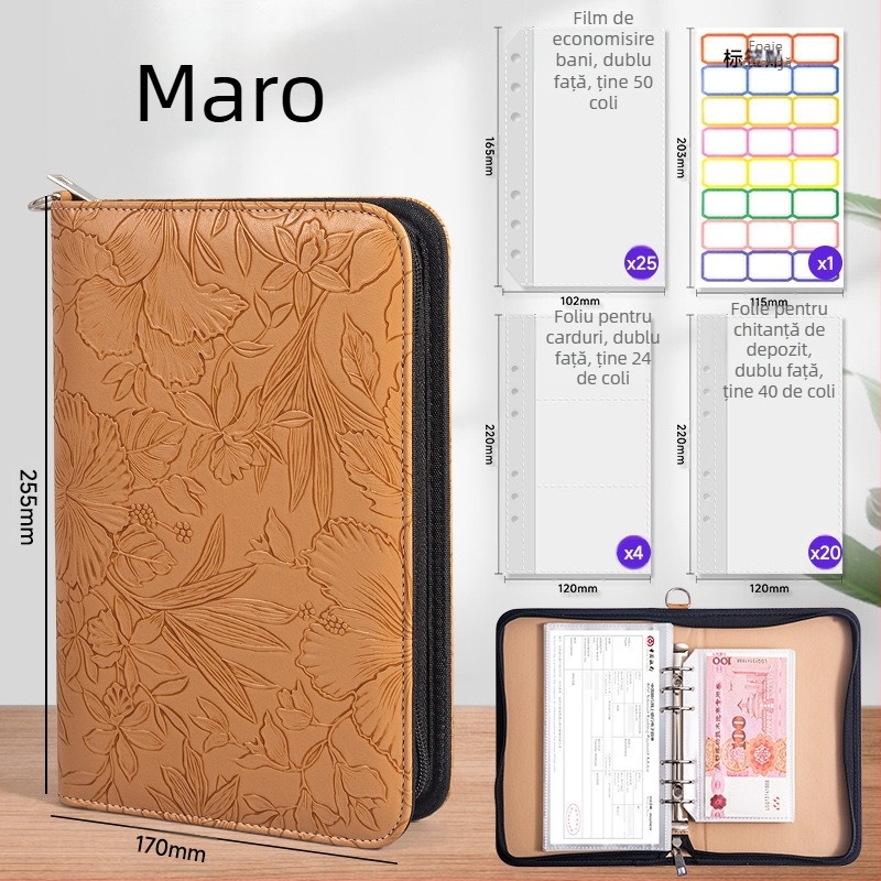 Organizator pentru carnet de bancnote și numerar — model relief, material PU, seria Relief, Tongyi Culture