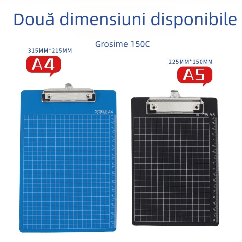 Tablă de scris din plastic cu clemă puternică și clemă pentru placă; dimensiune a clemei 315×215 mm / 225×150 mm; grosime a plăcii 150 mm; potrivită pentru hârtie de dimensiuni 315×215 mm / 225×150 mm.