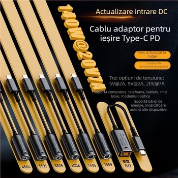 Cablu adaptor Type-C PD cu recunoaștere automată a intrării 5V/9V/20V, ieșire PD până la 140W, lungime cablu 17 cm