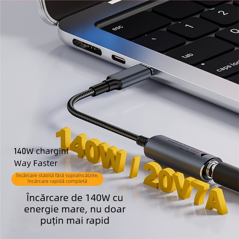 Cablu adaptor Type-C PD cu recunoaștere automată a intrării 5V/9V/20V, ieșire PD până la 140W, lungime cablu 17 cm