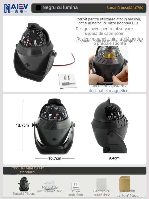 Maiev LC760 busolă nautică cu reglajul deviației magnetice, pentru utilizare la bord (mașină/iaht)