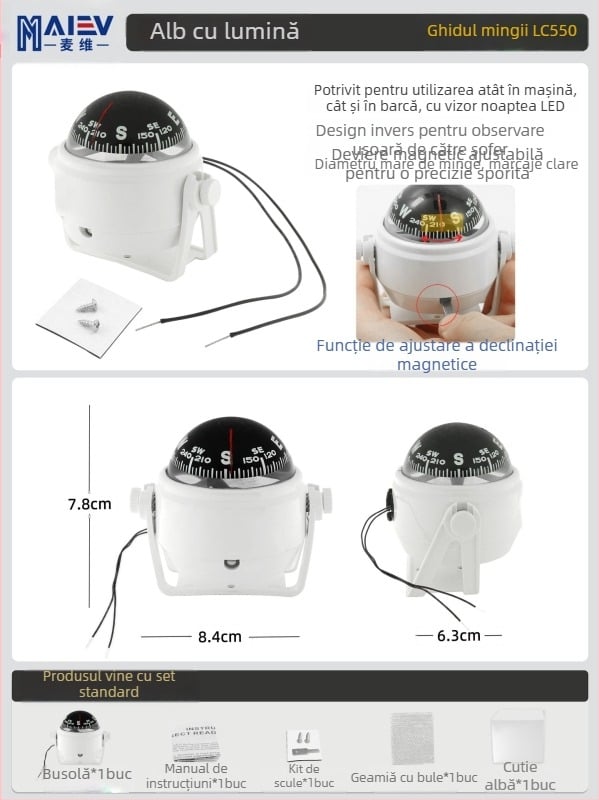 Maiev LC760 busolă nautică cu reglajul deviației magnetice, pentru utilizare la bord (mașină/iaht)