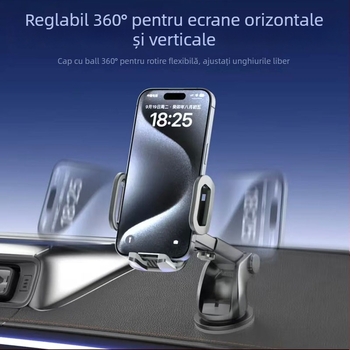 Suport pentru telefon auto pentru bord, montaj cu ventuză, stil minimalist, universal, rotire de 360° (fără baterie; montaj cu ventuză; rotire 360°; universal; minimalist)
