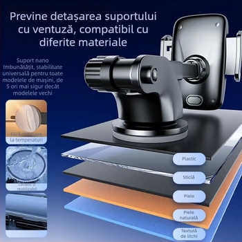 Suport pentru telefon auto pentru bord, montaj cu ventuză, stil minimalist, universal, rotire de 360° (fără baterie; montaj cu ventuză; rotire 360°; universal; minimalist)