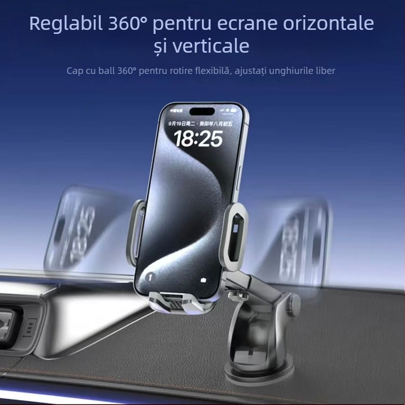 Suport pentru telefon auto pentru bord, montaj cu ventuză, stil minimalist, universal, rotire de 360° (fără baterie; montaj cu ventuză; rotire 360°; universal; minimalist)
