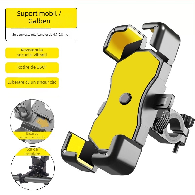 Suport pentru telefon pe ghidon cu amortizare antișoc pentru motociclete, biciclete și biciclete electrice
