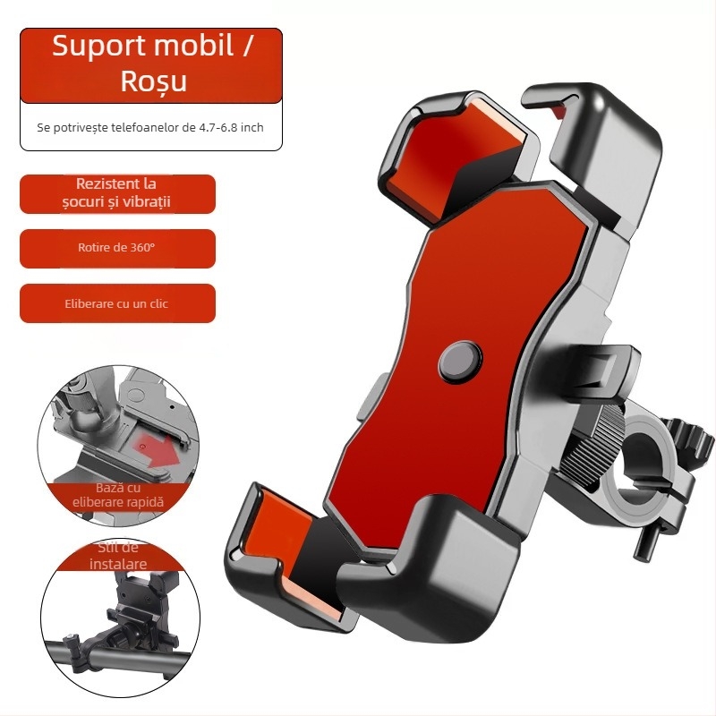 Suport pentru telefon pe ghidon cu amortizare antișoc pentru motociclete, biciclete și biciclete electrice