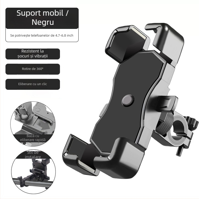 Suport pentru telefon pe ghidon cu amortizare antișoc pentru motociclete, biciclete și biciclete electrice