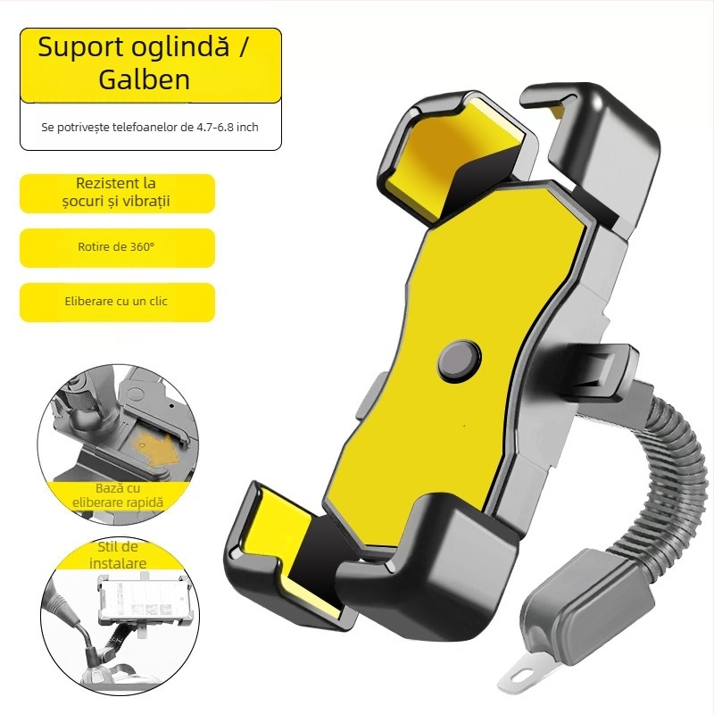 Suport pentru telefon pe ghidon cu amortizare antișoc pentru motociclete, biciclete și biciclete electrice