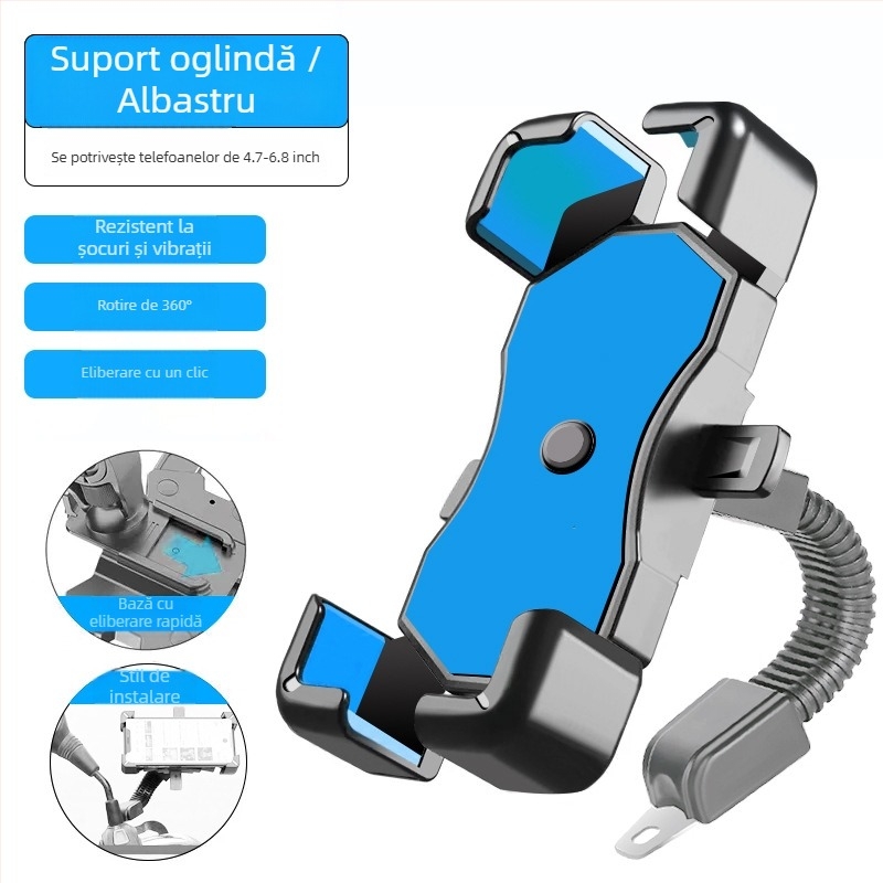 Suport pentru telefon pe ghidon cu amortizare antișoc pentru motociclete, biciclete și biciclete electrice