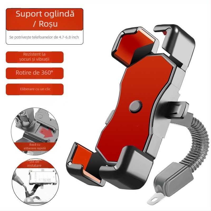 Suport pentru telefon pe ghidon cu amortizare antișoc pentru motociclete, biciclete și biciclete electrice